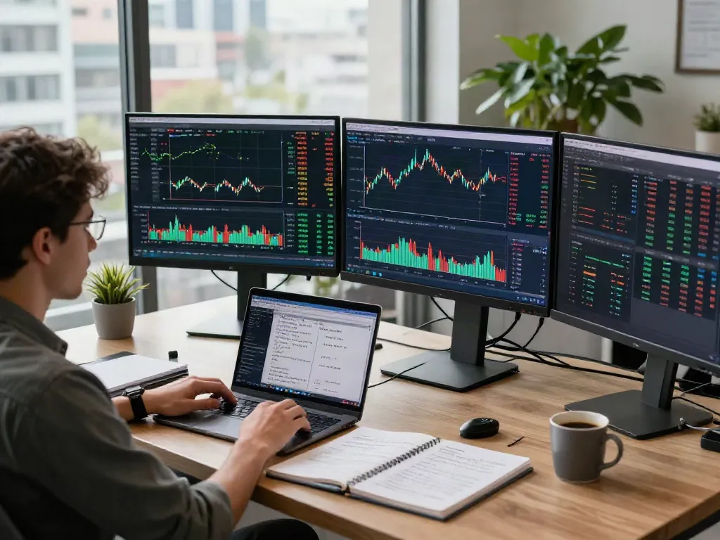 Analyse des marchés sur la-couponeau.com avec interface de trading IA et environnement de bureau moderne.