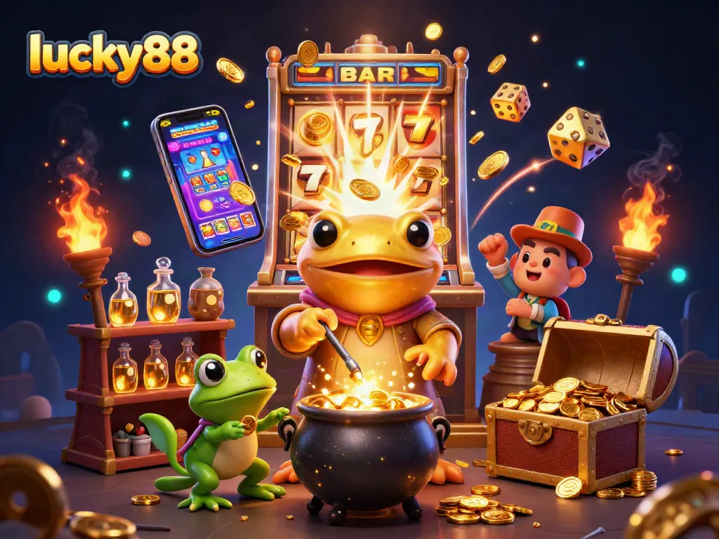 Experience the excitement of lucky88 as golden coins burst from a slot machine during a thrilling jackpot.