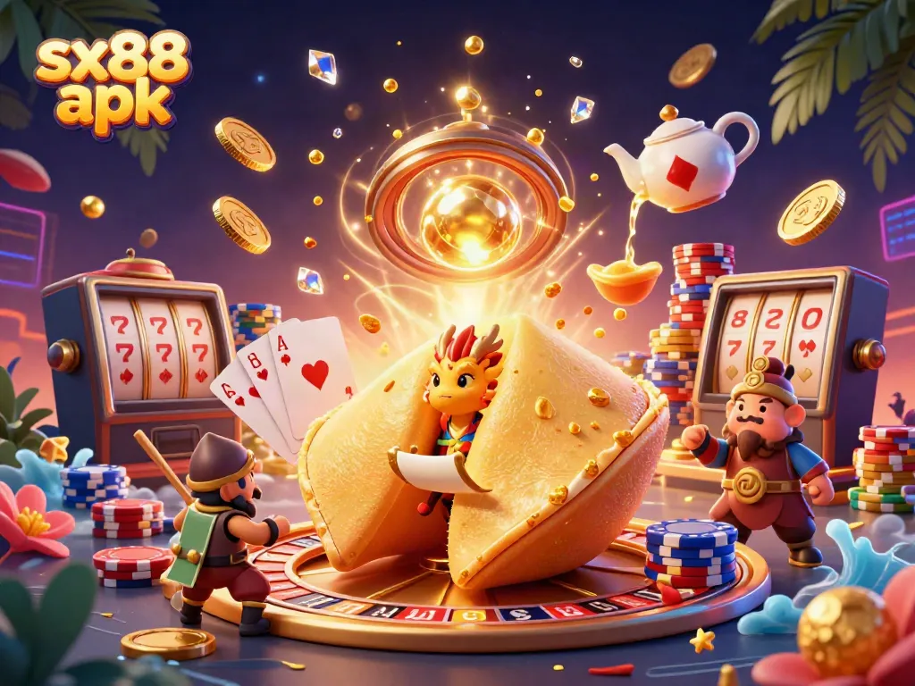 Engage with sx88 apk's vibrant gambling experience featuring luxurious casino elements and a whimsical touch.