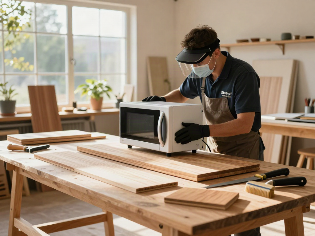 Traitement des meubles en bois avec la technologie Shashel® dans un atelier lumineux.